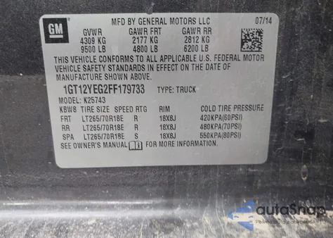 2015 GMC Sierra 2500Hd Sle from USA, damaged, VIN 1GT12YEG2FF179733